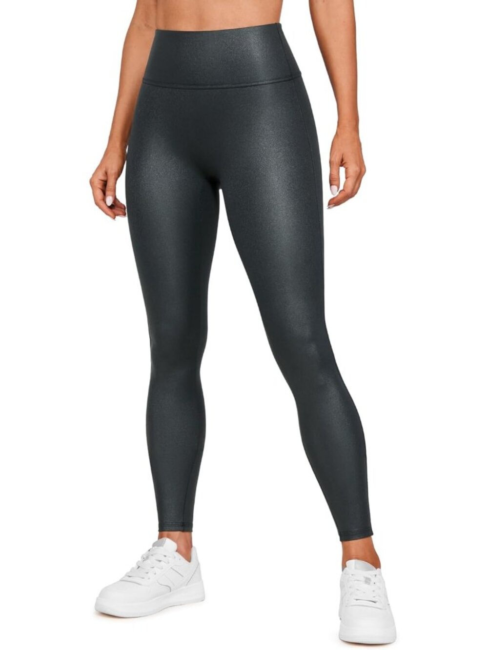 CRZYOGA Black Shine Workout Leggings Size Large NEW NWT
